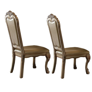 Benzara Wooden Side Chair with Claw Legs and Leatherette Seat, Beige and Gold, Set of Two BM191305 Gold and Beige Veneer Wood, Polyresin, Faux Leather and Fabric BM191305