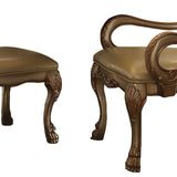 Benzara Wooden Side Chair with Claw Legs and Leatherette Seat, Beige and Gold, Set of Two BM191305 Gold and Beige Veneer Wood, Polyresin, Faux Leather and Fabric BM191305