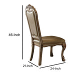 Benzara Wooden Side Chair with Claw Legs and Leatherette Seat, Beige and Gold, Set of Two BM191305 Gold and Beige Veneer Wood, Polyresin, Faux Leather and Fabric BM191305