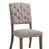 Benzara Padded Side Chair with Flared Legs, Set of 2, Beige and Brown BM191319 Beige and Brown Solid Wood, Fabric BM191319