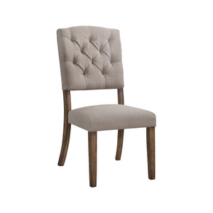 Benzara Padded Side Chair with Flared Legs, Set of 2, Beige and Brown BM191319 Beige and Brown Solid Wood, Fabric BM191319