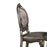 Benzara Wooden Side Chair with Cabriole Legs and Leatherette Seat, Silver and Gray, Set of Two BM191320 Silver and Gray Wood, Faux Leather, fabric and Polyresin BM191320