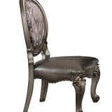 Benzara Wooden Side Chair with Cabriole Legs and Leatherette Seat, Silver and Gray, Set of Two BM191320 Silver and Gray Wood, Faux Leather, fabric and Polyresin BM191320