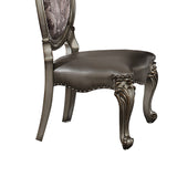 Benzara Wooden Side Chair with Cabriole Legs and Leatherette Seat, Silver and Gray, Set of Two BM191320 Silver and Gray Wood, Faux Leather, fabric and Polyresin BM191320