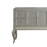 Benzara Wooden Server with Four Drawers and Mirror Accents, Champagne Silver BM191331 Silver Veneer, Wood and Mirror BM191331