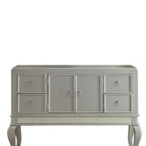 Benzara Wooden Server with Four Drawers and Mirror Accents, Champagne Silver BM191331 Silver Veneer, Wood and Mirror BM191331