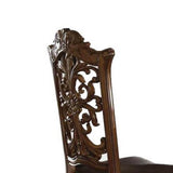 Benzara Wooden Side Chair with Cut Out Floral Molding, Set of 2, Brown BM191375 Brown Solid Wood, Leatherette, Polyresin BM191375