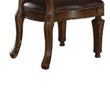 Benzara Wooden Side Chair with Cut Out Floral Molding, Set of 2, Brown BM191375 Brown Solid Wood, Leatherette, Polyresin BM191375