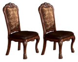 Benzara Leatherette Side Chair with Claw Legs, Set of 2, Brown BM191376 Brown Solid Wood, Faux Leather, Fabric, Polyresin BM191376