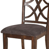 Benzara Wooden Side Chair with Cutout Backrest, Set of 2, Brown BM191383 Brown Solid Wood, Veneer, Fabric BM191383