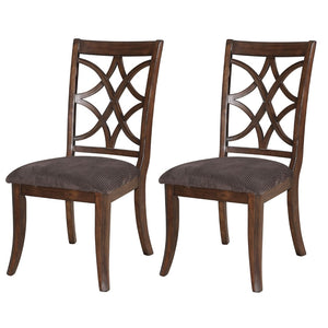 Benzara Wooden Side Chair with Cutout Backrest, Set of 2, Brown BM191383 Brown Solid Wood, Veneer, Fabric BM191383