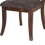 Benzara Wooden Side Chair with Cutout Backrest, Set of 2, Brown BM191383 Brown Solid Wood, Veneer, Fabric BM191383