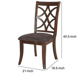 Benzara Wooden Side Chair with Cutout Backrest, Set of 2, Brown BM191383 Brown Solid Wood, Veneer, Fabric BM191383