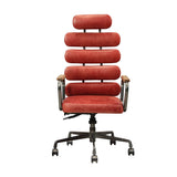 Benzara Leatherette Office Chair with Split Panel Backrest, Red BM191421 Red Faux Leather, Metal, Solid Wood BM191421