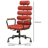 Benzara Leatherette Office Chair with Split Panel Backrest, Red BM191421 Red Faux Leather, Metal, Solid Wood BM191421