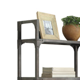 Benzara 65 Inch 4 Tier Industrial Metal Bookshelf with Rivets, Gray BM191428 Gray Metal, Solid Wood, Veneer BM191428