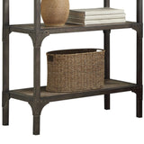 Benzara 65 Inch 4 Tier Industrial Metal Bookshelf with Rivets, Gray BM191428 Gray Metal, Solid Wood, Veneer BM191428