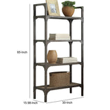 Benzara 65 Inch 4 Tier Industrial Metal Bookshelf with Rivets, Gray BM191428 Gray Metal, Solid Wood, Veneer BM191428