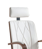 Benzara Faux Leather Office Chair Adjustable Height Swivel, White PU & Walnut brown BM191439 White Metal, Wood, Faux Leather, Gas Lift BM191439