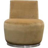 Benzara Velvet Upholstered Swivel Accent Chair with Stainless Steel Base, Brown and Silver BM192114 Brown and Silver Velvet Fabric and Stainless Steel BM192114