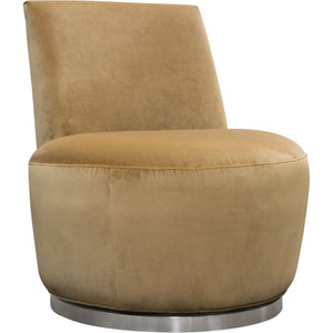 Benzara Velvet Upholstered Swivel Accent Chair with Stainless Steel Base, Brown and Silver BM192114 Brown and Silver Velvet Fabric and Stainless Steel BM192114