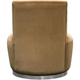 Benzara Velvet Upholstered Swivel Accent Chair with Stainless Steel Base, Brown and Silver BM192114 Brown and Silver Velvet Fabric and Stainless Steel BM192114