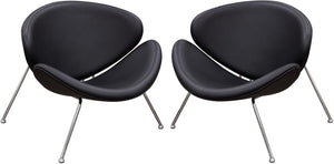 Benzara Modern Leatherette Upholstered Accent Chair with Angled Metal Legs, Set of Two, Black and Silver BM192119 Black and Silver Faux Leather and Metal BM192119