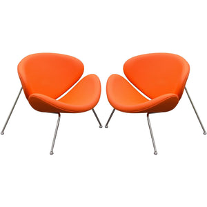 Benzara Modern Leatherette Upholstered Accent Chair with Angled Metal Legs, Set of Two, Orange and Silver BM192120 Orange and Silver Faux Leather and Metal BM192120