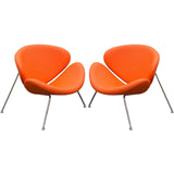 Benzara Modern Leatherette Upholstered Accent Chair with Angled Metal Legs, Set of Two, Orange and Silver BM192120 Orange and Silver Faux Leather and Metal BM192120