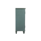 Benzara Distressed Wooden Accent Cabinet with Glass Front Doors Storage, Vintage Blue BM193784 Blue Wood Veneer engineered wood and metal BM193784