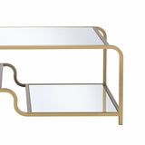 Benzara Metal Frame Mirrored Coffee Table with Tiered Shelves, Gold and Silver BM193830 Gold and Silver Metal and Mirror BM193830