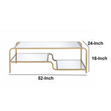 Benzara Metal Frame Mirrored Coffee Table with Tiered Shelves, Gold and Silver BM193830 Gold and Silver Metal and Mirror BM193830