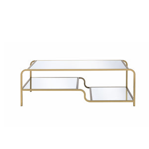 Benzara Metal Frame Mirrored Coffee Table with Tiered Shelves, Gold and Silver BM193830 Gold and Silver Metal and Mirror BM193830