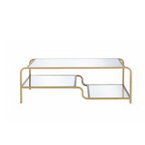 Metal Frame Mirrored Coffee Table with Tiered Shelves, Gold and Silver