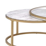 Benzara Metal Framed Nesting Coffee Tables with Glass and Marble Tops, Set of Two, Gold BM193836 Gold Glass Faux Marble and Metal BM193836