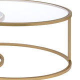 Benzara Metal Framed Nesting Coffee Tables with Glass and Marble Tops, Set of Two, Gold BM193836 Gold Glass Faux Marble and Metal BM193836