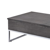 Benzara Wooden Coffee Table with Two Lift Tops and Metal Sled Leg Support, Gray and Silver BM193840 Gray and Silver Engineered Wood Veneer Metal BM193840