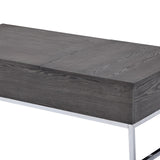 Benzara Wooden Coffee Table with Two Lift Tops and Metal Sled Leg Support, Gray and Silver BM193840 Gray and Silver Engineered Wood Veneer Metal BM193840