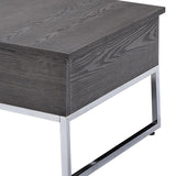 Benzara Wooden Coffee Table with Two Lift Tops and Metal Sled Leg Support, Gray and Silver BM193840 Gray and Silver Engineered Wood Veneer Metal BM193840