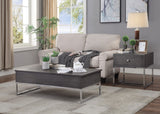 Benzara Wooden Coffee Table with Two Lift Tops and Metal Sled Leg Support, Gray and Silver BM193840 Gray and Silver Engineered Wood Veneer Metal BM193840