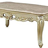 Benzara Wooden Coffee Table withDecorative Polyresin Carvings and Marble Top, White BM193852 White Marble Wood Polyresin BM193852