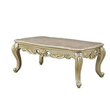 Benzara Wooden Coffee Table withDecorative Polyresin Carvings and Marble Top, White BM193852 White Marble Wood Polyresin BM193852