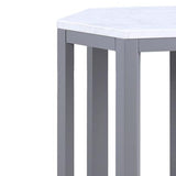 Benzara Hexagonal Shape Wooden End Table with Marble Top, Pack of Two, White and Silver BM193856 White and Silver Marble Engineered Wood BM193856