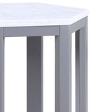 Benzara Hexagonal Shape Wooden End Table with Marble Top, Pack of Two, White and Silver BM193856 White and Silver Marble Engineered Wood BM193856