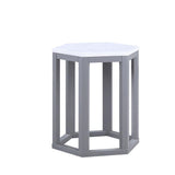 Benzara Hexagonal Shape Wooden End Table with Marble Top, Pack of Two, White and Silver BM193856 White and Silver Marble Engineered Wood BM193856