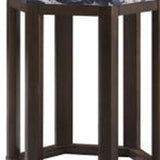 Benzara 20 Inch Hexagonal Wooden End Table with Marble Top, Brown BM193858 Brown Marble, Solid Wood BM193858