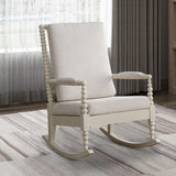 Benzara Wooden Rocking Chair with Fabric Upholstered Cushions, White BM193885 White Wood and Fabric BM193885