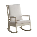 Benzara Wooden Rocking Chair with Fabric Upholstered Cushions, White BM193885 White Wood and Fabric BM193885