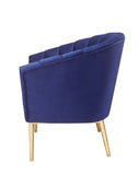 Benzara Metal and Fabric Accent Chair with Channel Tufting, Blue and Gold BM193893 Blue and Gold Wood Velvet and Metal BM193893