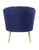 Benzara Metal and Fabric Accent Chair with Channel Tufting, Blue and Gold BM193893 Blue and Gold Wood Velvet and Metal BM193893